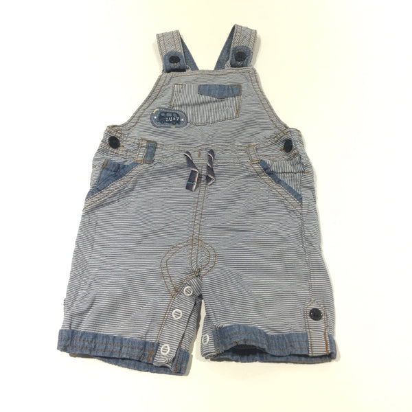 'Surf' Campervan Blue & White Striped Cotton Dungarees - Boys 6-9 Months