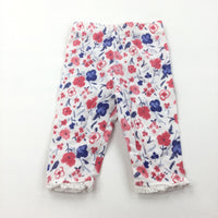Flowers Blue, Red & White Leggings with Lacey Hems - Girls 0-3 Months