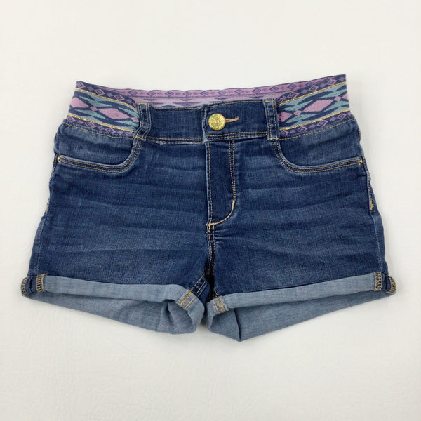 Blue Shorts With Colourful Waist - Girls 7-8 Years