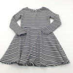 Black & White Striped Polyester Dress - Girls 5-6 Years