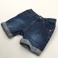 Mid Blue Denim Shorts with Adjustable Waistband - Boys 18-24 Months