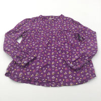 Flowers Purple Cotton Blouse - Girls 6 Years