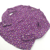 Flowers Purple Cotton Blouse - Girls 6 Years