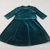 Bottle Green Velour Dress - Girls 6 Years