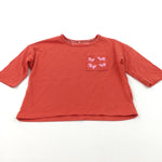 Butterflies Appliqued Red Cropped T-Shirt - Girls 4-5 Years