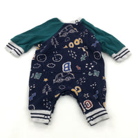 Cars & Letters Navy & Teal Jersey Romper - Boys Newborn