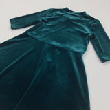 Bottle Green Velour Dress - Girls 6 Years