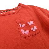 Butterflies Appliqued Red Cropped T-Shirt - Girls 4-5 Years