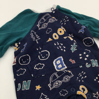 Cars & Letters Navy & Teal Jersey Romper - Boys Newborn