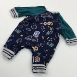 Cars & Letters Navy & Teal Jersey Romper - Boys Newborn