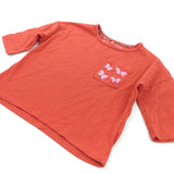 Butterflies Appliqued Red Cropped T-Shirt - Girls 4-5 Years