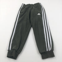 'Adidas' Olive Green & White Tracksuit Bottoms - Boys 6-7 Years