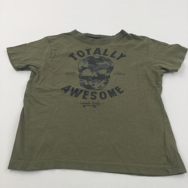 'Totally Awesome' Olive Green T-Shirt - Boys 6-7 Years