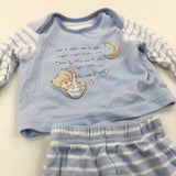 'Max & Millie…' Appliqued Blue & White Pyjamas with Enclosed Feet - Boys Newborn