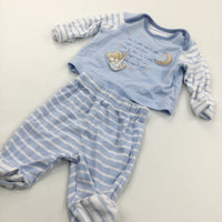 'Max & Millie…' Appliqued Blue & White Pyjamas with Enclosed Feet - Boys Newborn