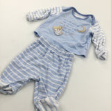 'Max & Millie…' Appliqued Blue & White Pyjamas with Enclosed Feet - Boys Newborn