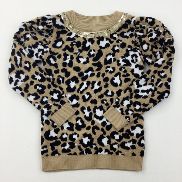 Animal Print Sequinned Knitted Jumper - Girls 4-5 Years