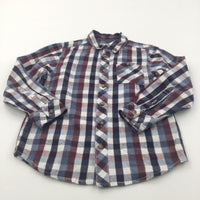 Burgundy, Navy & Cream Checked Cotton Shirt - Boys 6-7 Years