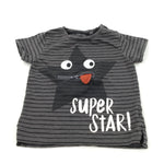 'Super Star' Zip Mouth Grey & Black Striped T-Shirt - Boys 12-18 Months