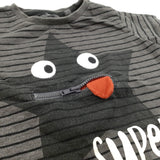 'Super Star' Zip Mouth Grey & Black Striped T-Shirt - Boys 12-18 Months