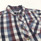 Burgundy, Navy & Cream Checked Cotton Shirt - Boys 6-7 Years