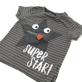 'Super Star' Zip Mouth Grey & Black Striped T-Shirt - Boys 12-18 Months