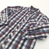 Burgundy, Navy & Cream Checked Cotton Shirt - Boys 6-7 Years