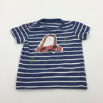 3D Dinosaur Car Blue & White Striped T-Shirt - Boys 12-18 Months