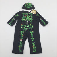 **NEW** Skeleton & Ghouls Green & Black Costume with Matching Hat - Boys/Girls 6-9 Months - Halloween