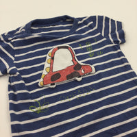 3D Dinosaur Car Blue & White Striped T-Shirt - Boys 12-18 Months