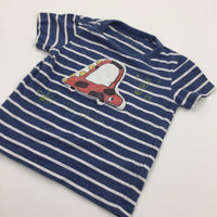 3D Dinosaur Car Blue & White Striped T-Shirt - Boys 12-18 Months