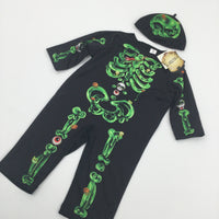 **NEW** Skeleton & Ghouls Green & Black Costume with Matching Hat - Boys/Girls 6-9 Months - Halloween