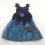 **NEW** 'Halloween Princess' Sparkly Blue Purple & Black Dress with Matching Tiara - Girls 3-4 Years - Halloween