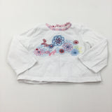 Flowers Embroidered Blue, Pink & White Long Sleeve Top - Girls 3-6 Months