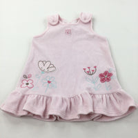 Flowers Embroidered Pale Pink Velour Dress - Girls 3-6 Months