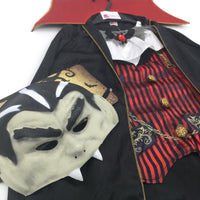 **NEW** Vampire Costume with Attached Cape & Matching Mask - Boys/Girls 7-8 Years - Halloween