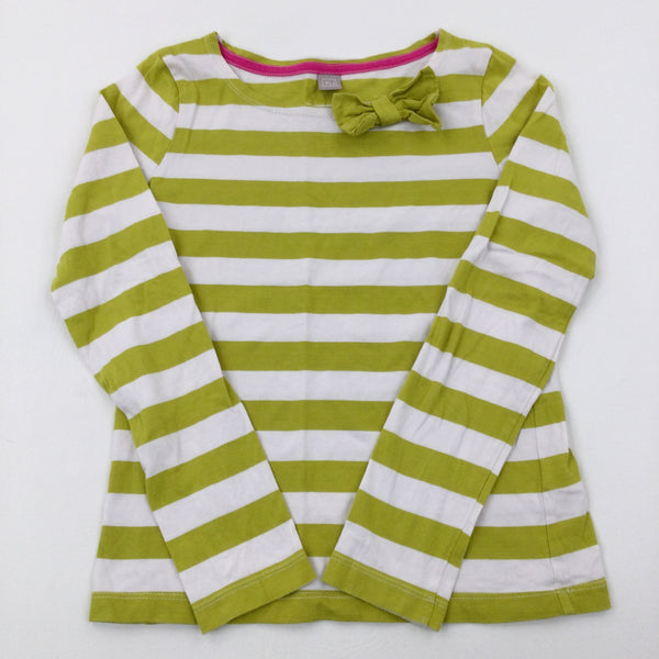 Green & White Striped Cotton Long Sleeve Top - Girls 8-9 Years