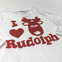 'I Love Rudolph' Heart White & Red Long Sleeve Top -  Girls 6-9 Months - Christmas