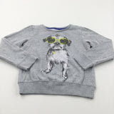 Dog In Glasses Grey Sweatshirt - Boys 7 Years