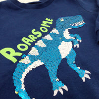 'Roarsome' Sequin Flip Dinosaur Blue Sweatshirt - Boys 12-18 Months