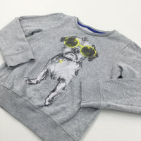 Dog In Glasses Grey Sweatshirt - Boys 7 Years