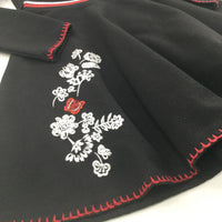 Flowers Embroidered Black, Red & White Polyester Dress - Girls 6-7 Years