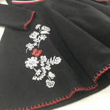 Flowers Embroidered Black, Red & White Polyester Dress - Girls 6-7 Years