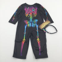 **NEW** Butterflies Skeleton Colourful Costume with Matching Headband - Girls 1-2 Years - Halloween