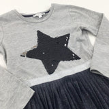 Sequin Flip Star Grey & Navy Jersey Dress - Girls 6-7 Years