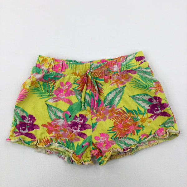 Tropical Colourful Yellow Jersey Shorts - Girls 8-9 Years