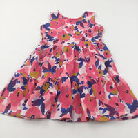 Colourful Flowers Polyester Sun Dress - Girls 6-7 Years