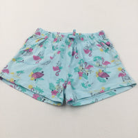 Flamingos & Flowers Pink & Blue Lightweight Jersey Shorts - Girls 6-7 Years