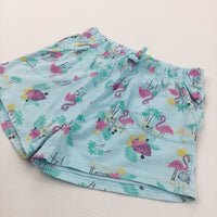 Flamingos & Flowers Pink & Blue Lightweight Jersey Shorts - Girls 6-7 Years