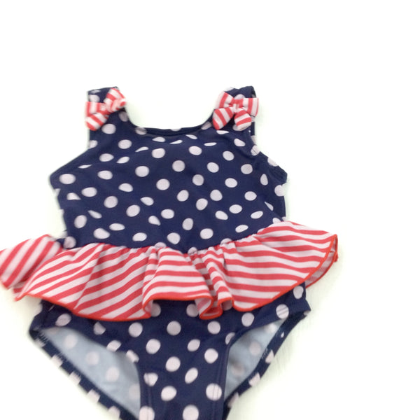 Spotty Pink, Red & Navy Swimming Costume - Girls 12-18 Months